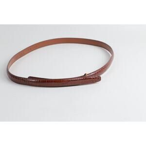 Terry Stack Brown Croco Embossed Italian Leather Skinny Belt Size M